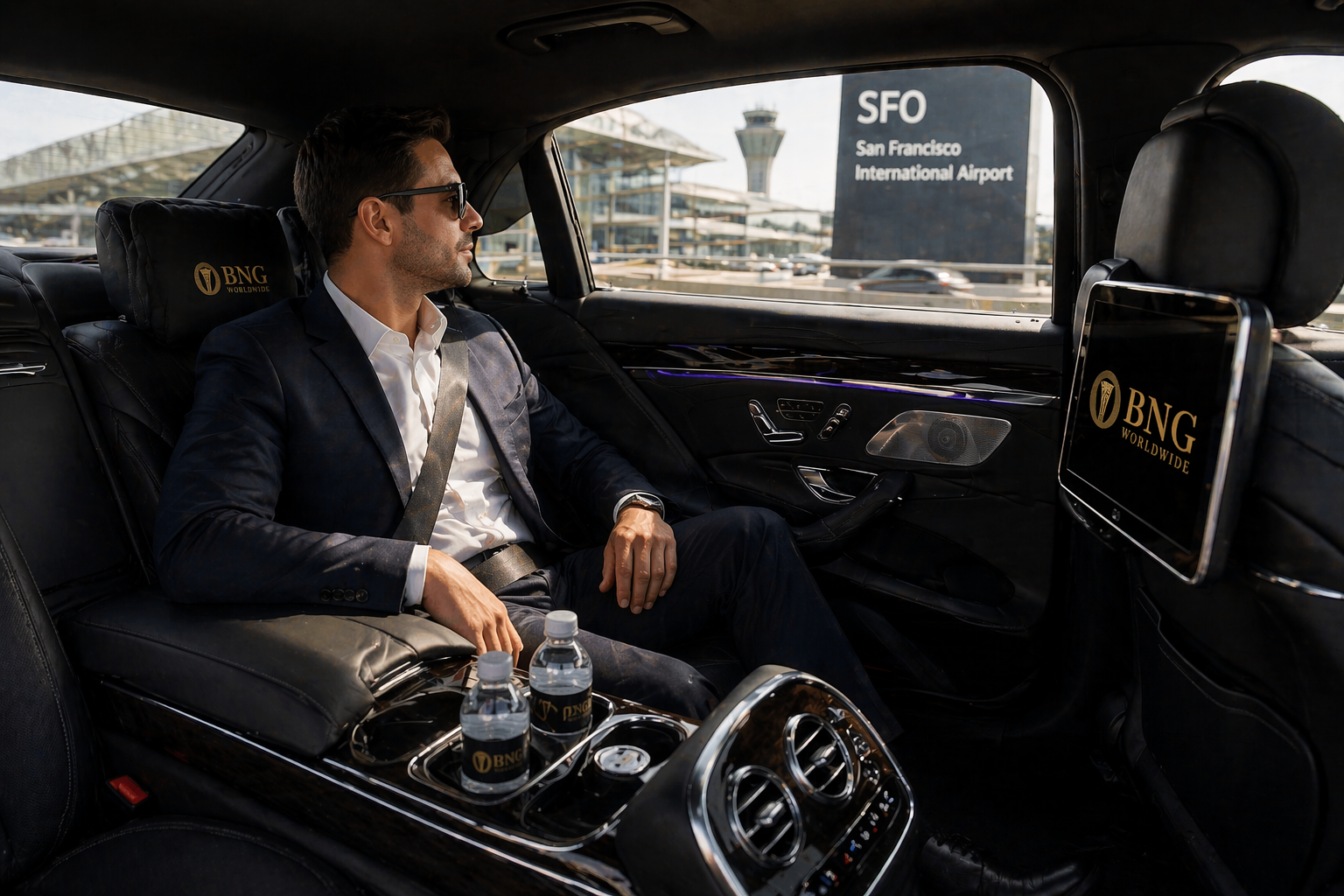 Luxury limo interior from SFO to San Francisco