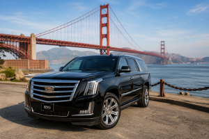 San Francisco car service luxury Cadillac Escalade Golden Gate Bridge