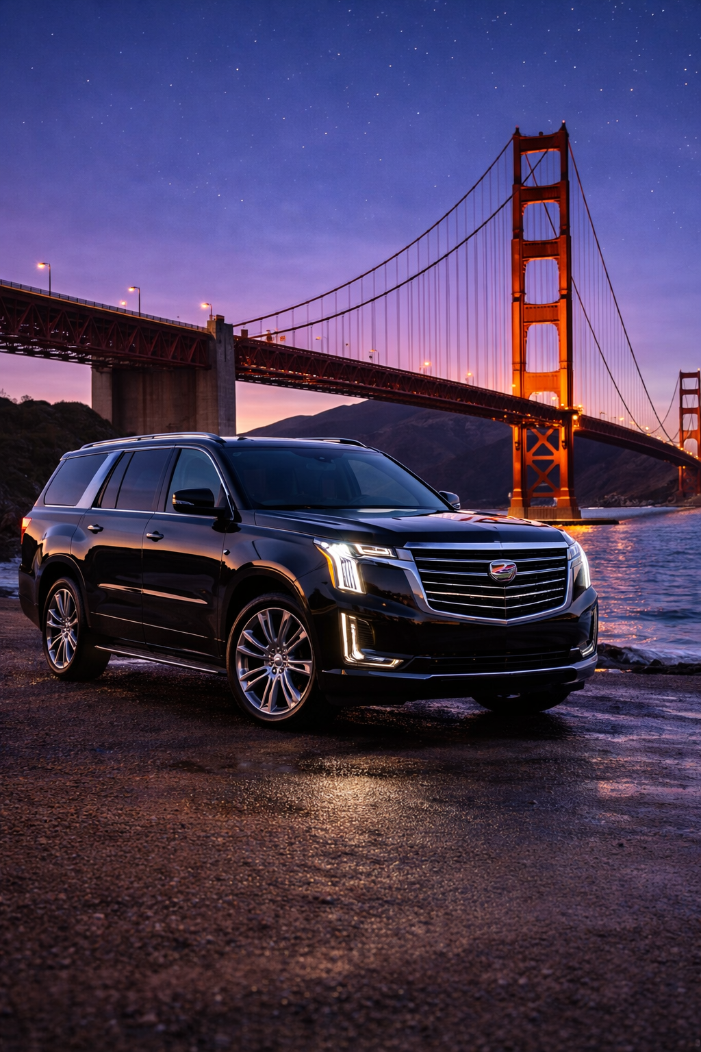Limo service San Francisco Cadillac Escalade Golden Gate Bridge